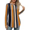 imageXIEERDUO Womens Long Sleeve Round Neck Shirts Side Split Basic Loose Tunic Tops Casual 2025Patternedkhaki Stripe