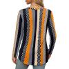imageXIEERDUO Womens Long Sleeve Round Neck Shirts Side Split Basic Loose Tunic Tops Casual 2025Patternedkhaki Stripe