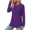 imageXIEERDUO Womens Long Sleeve Round Neck Shirts Side Split Basic Loose Tunic Tops Casual 2025Purple