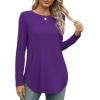 imageXIEERDUO Womens Long Sleeve Round Neck Shirts Side Split Basic Loose Tunic Tops Casual 2025Purple