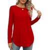 imageXIEERDUO Womens Long Sleeve Round Neck Shirts Side Split Basic Loose Tunic Tops Casual 2025Red