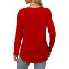 imageXIEERDUO Womens Long Sleeve Round Neck Shirts Side Split Basic Loose Tunic Tops Casual 2025Red