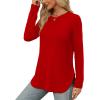 imageXIEERDUO Womens Long Sleeve Round Neck Shirts Side Split Basic Loose Tunic Tops Casual 2025Red