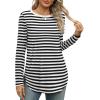 imageXIEERDUO Womens Long Sleeve Round Neck Shirts Side Split Basic Loose Tunic Tops Casual 2025Stripeblack White