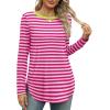 imageXIEERDUO Womens Long Sleeve Round Neck Shirts Side Split Basic Loose Tunic Tops Casual 2025Stripehot Pink
