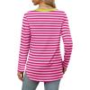 imageXIEERDUO Womens Long Sleeve Round Neck Shirts Side Split Basic Loose Tunic Tops Casual 2025Stripehot Pink