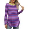 imageXIEERDUO Womens Long Sleeve Round Neck Shirts Side Split Basic Loose Tunic Tops Casual 2025Stripepink Blue