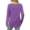 imageXIEERDUO Womens Long Sleeve Round Neck Shirts Side Split Basic Loose Tunic Tops Casual 2025Stripepink Blue