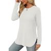 imageXIEERDUO Womens Long Sleeve Round Neck Shirts Side Split Basic Loose Tunic Tops Casual 2025White
