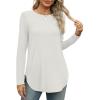 imageXIEERDUO Womens Long Sleeve Round Neck Shirts Side Split Basic Loose Tunic Tops Casual 2025White