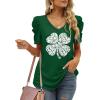 imageXIEERDUO Womens Summer Shirt V Neck Casual Tshirts Puff Sleeve Tops for Women Solid Color XS3XL00clover