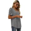 imageXIEERDUO Womens Summer Shirt V Neck Casual Tshirts Puff Sleeve Tops for Women Solid Color XS3XL02gray