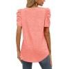imageXIEERDUO Womens Summer Shirt V Neck Casual Tshirts Puff Sleeve Tops for Women Solid Color XS3XL04acoral