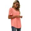 imageXIEERDUO Womens Summer Shirt V Neck Casual Tshirts Puff Sleeve Tops for Women Solid Color XS3XL04acoral