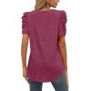 imageXIEERDUO Womens Summer Shirt V Neck Casual Tshirts Puff Sleeve Tops for Women Solid Color XS3XL05maroon