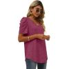 imageXIEERDUO Womens Summer Shirt V Neck Casual Tshirts Puff Sleeve Tops for Women Solid Color XS3XL05maroon