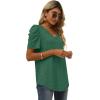 imageXIEERDUO Womens Summer Shirt V Neck Casual Tshirts Puff Sleeve Tops for Women Solid Color XS3XL06green