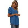imageXIEERDUO Womens Summer Shirt V Neck Casual Tshirts Puff Sleeve Tops for Women Solid Color XS3XL07blue