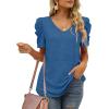 imageXIEERDUO Womens Summer Shirt V Neck Casual Tshirts Puff Sleeve Tops for Women Solid Color XS3XL07blue