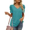 imageXIEERDUO Womens Summer Shirt V Neck Casual Tshirts Puff Sleeve Tops for Women Solid Color XS3XL08grey Green