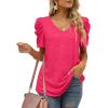 imageXIEERDUO Womens Summer Shirt V Neck Casual Tshirts Puff Sleeve Tops for Women Solid Color XS3XL09light Pink