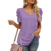 imageXIEERDUO Womens Summer Shirt V Neck Casual Tshirts Puff Sleeve Tops for Women Solid Color XS3XL10lavender