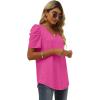 imageXIEERDUO Womens Summer Shirt V Neck Casual Tshirts Puff Sleeve Tops for Women Solid Color XS3XL11deep Pink