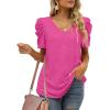 imageXIEERDUO Womens Summer Shirt V Neck Casual Tshirts Puff Sleeve Tops for Women Solid Color XS3XL11deep Pink