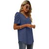 imageXIEERDUO Womens Summer Shirt V Neck Casual Tshirts Puff Sleeve Tops for Women Solid Color XS3XL11navy