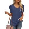 imageXIEERDUO Womens Summer Shirt V Neck Casual Tshirts Puff Sleeve Tops for Women Solid Color XS3XL11navy