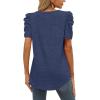 imageXIEERDUO Womens Summer Shirt V Neck Casual Tshirts Puff Sleeve Tops for Women Solid Color XS3XL11navy
