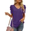 imageXIEERDUO Womens Summer Shirt V Neck Casual Tshirts Puff Sleeve Tops for Women Solid Color XS3XL11purple