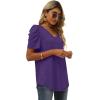 imageXIEERDUO Womens Summer Shirt V Neck Casual Tshirts Puff Sleeve Tops for Women Solid Color XS3XL11purple