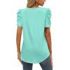 imageXIEERDUO Womens Summer Shirt V Neck Casual Tshirts Puff Sleeve Tops for Women Solid Color XS3XL12lake Green