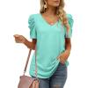imageXIEERDUO Womens Summer Shirt V Neck Casual Tshirts Puff Sleeve Tops for Women Solid Color XS3XL12lake Green