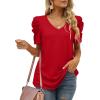 imageXIEERDUO Womens Summer Shirt V Neck Casual Tshirts Puff Sleeve Tops for Women Solid Color XS3XL12red