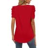 imageXIEERDUO Womens Summer Shirt V Neck Casual Tshirts Puff Sleeve Tops for Women Solid Color XS3XL12red