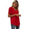 imageXIEERDUO Womens Summer Shirt V Neck Casual Tshirts Puff Sleeve Tops for Women Solid Color XS3XL12red