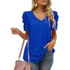imageXIEERDUO Womens Summer Shirt V Neck Casual Tshirts Puff Sleeve Tops for Women Solid Color XS3XL12royal Blue