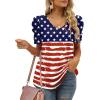 imageXIEERDUO Womens Summer Shirt V Neck Casual Tshirts Puff Sleeve Tops for Women Solid Color XS3XL14aflag B