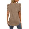 imageXIEERDUO Womens Summer Shirt V Neck Casual Tshirts Puff Sleeve Tops for Women Solid Color XS3XL14brown