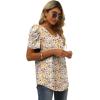 imageXIEERDUO Womens Summer Shirt V Neck Casual Tshirts Puff Sleeve Tops for Women Solid Color XS3XL15floral White Red