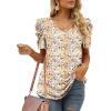 imageXIEERDUO Womens Summer Shirt V Neck Casual Tshirts Puff Sleeve Tops for Women Solid Color XS3XL15floral White Red
