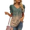 imageXIEERDUO Womens Summer Shirt V Neck Casual Tshirts Puff Sleeve Tops for Women Solid Color XS3XL15grey Coral