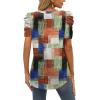 imageXIEERDUO Womens Summer Shirt V Neck Casual Tshirts Puff Sleeve Tops for Women Solid Color XS3XL15plaid