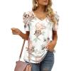 imageXIEERDUO Womens Summer Shirt V Neck Casual Tshirts Puff Sleeve Tops for Women Solid Color XS3XL15white Floral