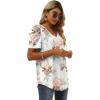 imageXIEERDUO Womens Summer Shirt V Neck Casual Tshirts Puff Sleeve Tops for Women Solid Color XS3XL15white Floral