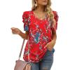 imageXIEERDUO Womens Summer Shirt V Neck Casual Tshirts Puff Sleeve Tops for Women Solid Color XS3XL16red Floral