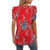 imageXIEERDUO Womens Summer Shirt V Neck Casual Tshirts Puff Sleeve Tops for Women Solid Color XS3XL16red Floral