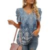 imageXIEERDUO Womens Summer Shirt V Neck Casual Tshirts Puff Sleeve Tops for Women Solid Color XS3XL17floral Beige Blue